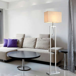 Chrome Modern LED Reading Standing Floor Lamp Lighting for Bedroom, with Milk White Fabric Shade